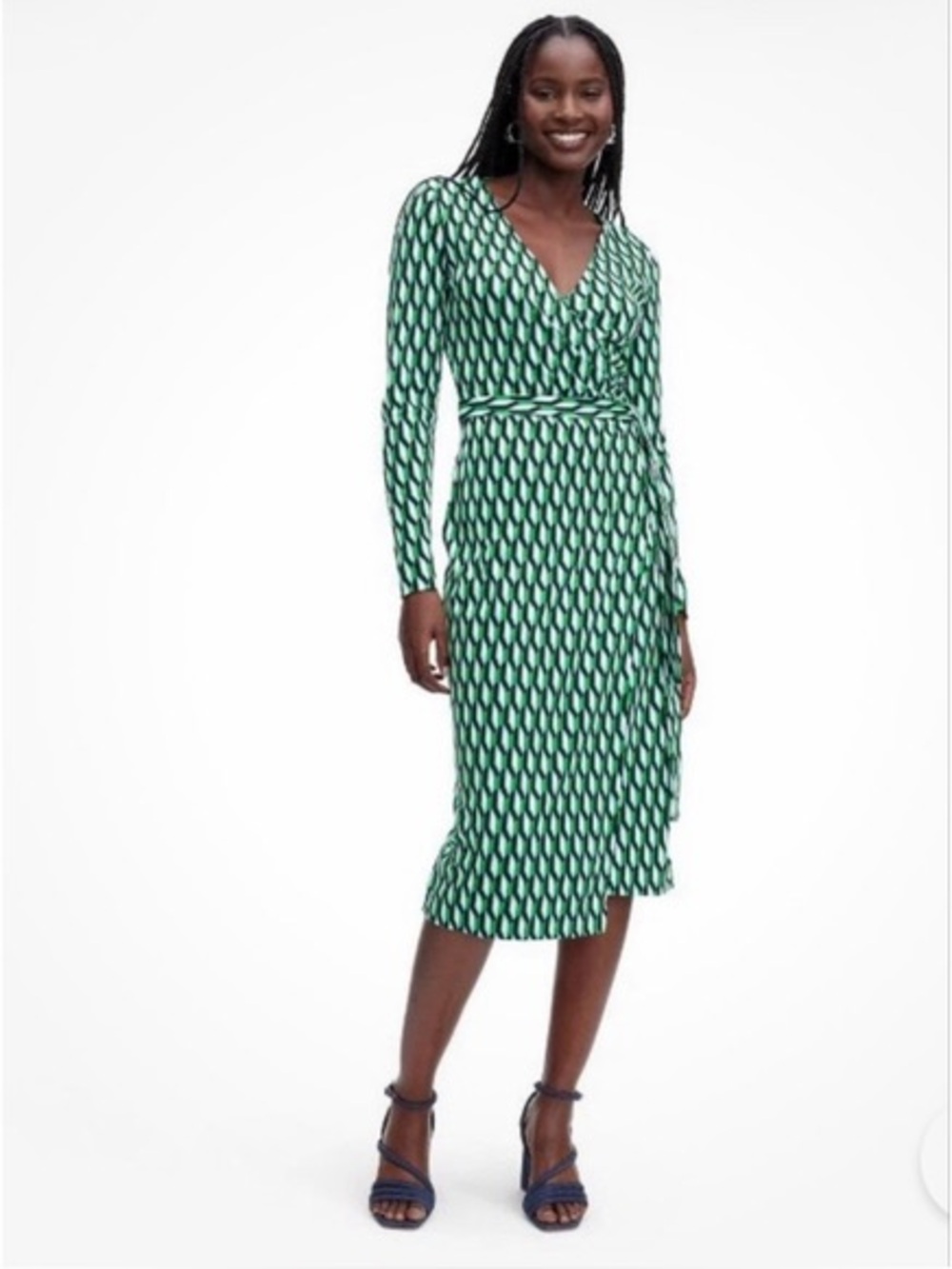 DVF X TARGET Long Sleeve Midi Arrow Geo Green Wrap Dress